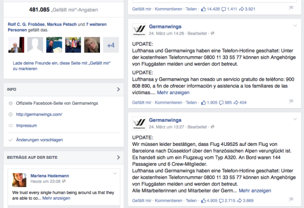 Offizielle Bestätigung von Lufthansa und Germanwings auf Facebook